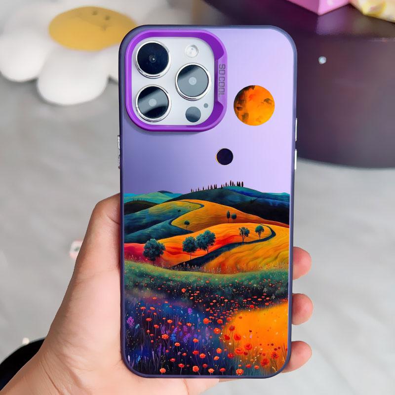 Yellow Sunset Mountain Phone Case For iPhone 15 14 Plus 14 15 11 12 13 Pro Max Mini Natural Scenery Shockproof Matte Laser Cover