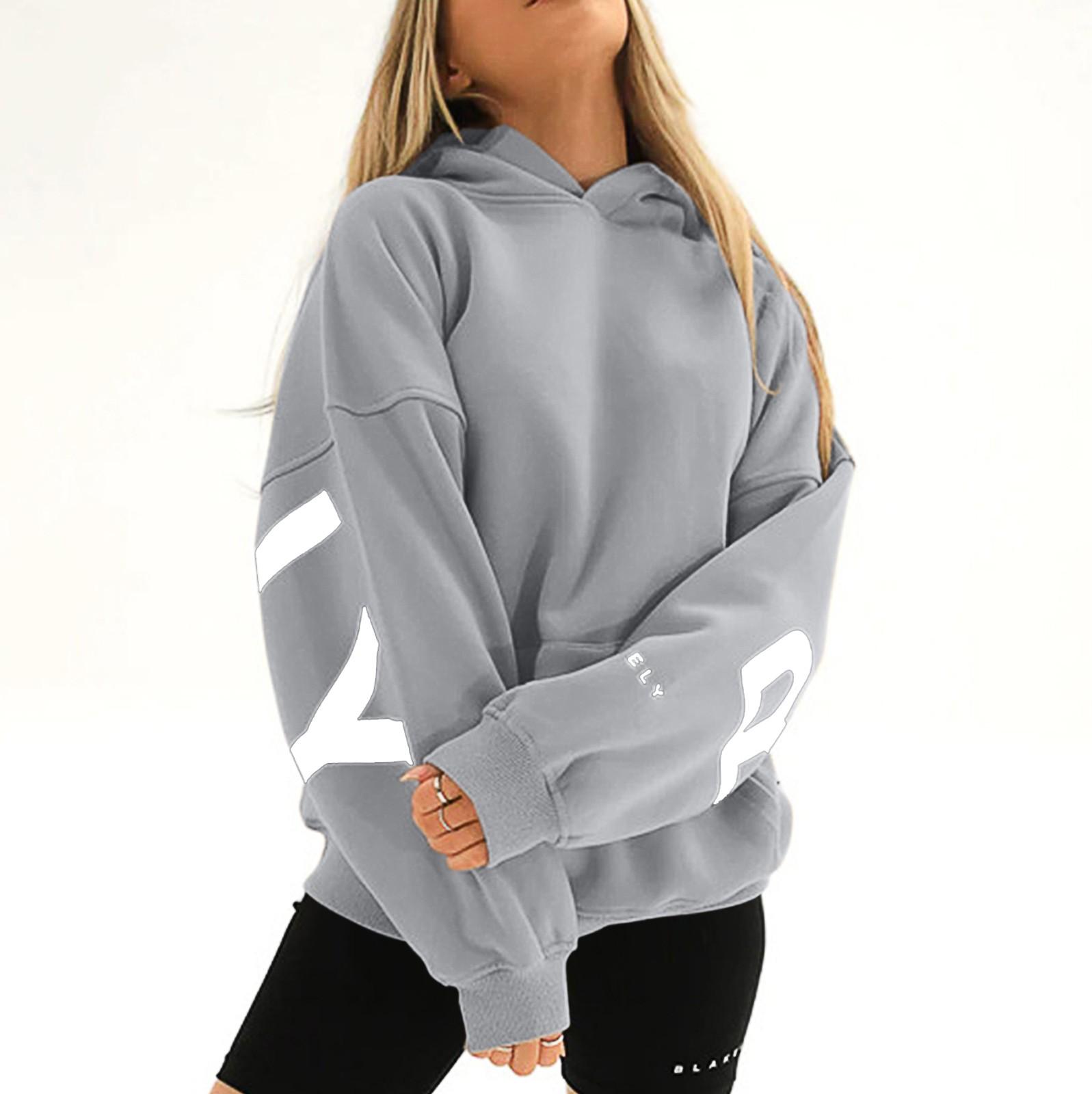 

Женский свободный пуловер с капюшоном и буквенным принтом Fashiona, топы M