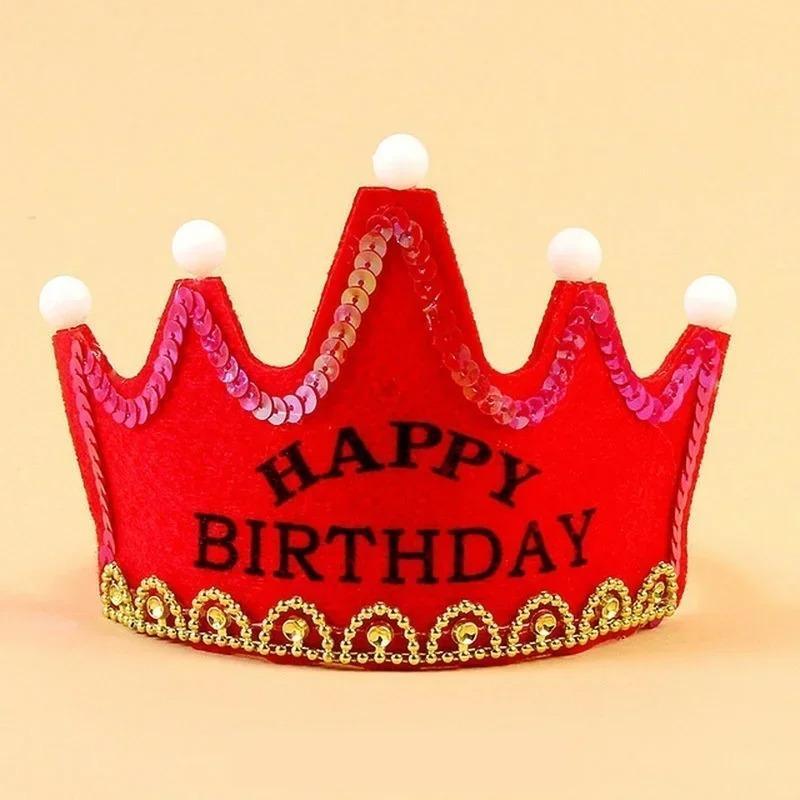 LED Happy Birthday Party Crown Hat Light Up Headdress King Princess Prince Baby Shower Boy Girl Children Decoration Supplies