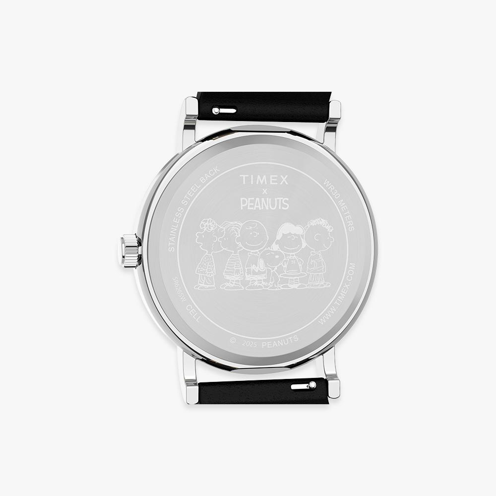 TIMEX Peanuts Weekender Snoopy Dancing Black Leather Watch 38mm TW2Y31000