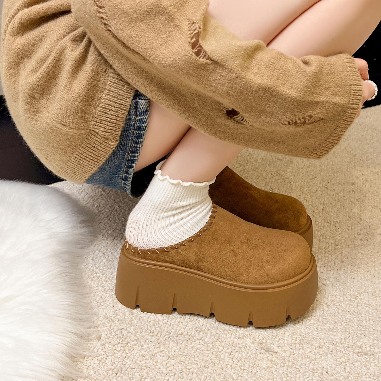 

Баотоу без каблука хлопковые туфли женские 2025 осень и зима новые корейская версия круглый носок толстая подошва повседневные закрывающие ногу однотонные баотоу шлепанцы 40