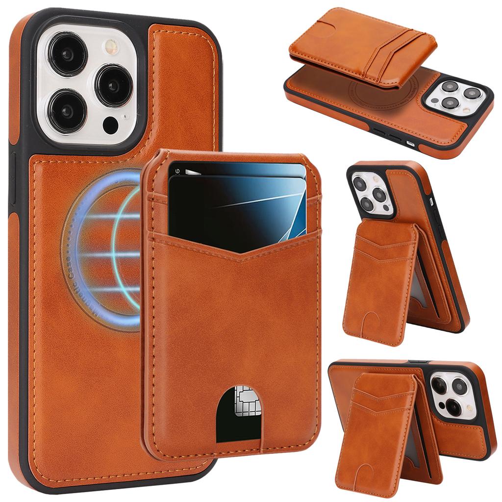 Magnetic Leather Phone Case with Card Holder for iPhone 12 - 17 Series Multi - functional Stand Shockproof Protective Cover