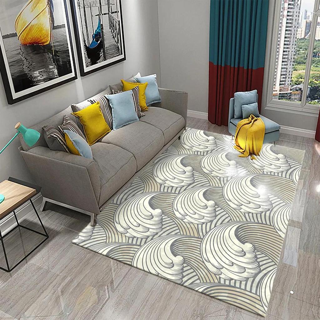 Japanese-style Sea Wave Carpet Floor Mat Entrance Doormat Home for Living Room Bathroom Bedroom Soft Non-slip Absorbent Area Rug