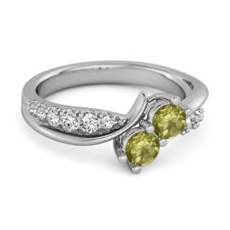Peridot Twin Stone Pavé Bypass Ring - 925 Sterling Silver 6