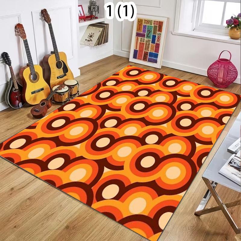 Retro Abstract Geometric Carpet 70s Style Swirl Circle Pattern Non-Slip Floor Mat for Living Room Bedroom Elegant Home Decor 40X60CM