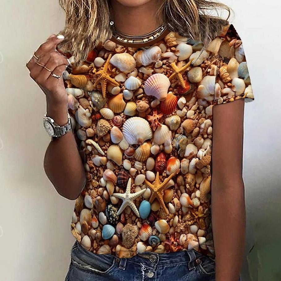 3d Colorful Stones Print Tshirt For Women Summer Fashion Casual Loose T Shirt Oversized Short Sleeve O-Neck Tops Design Clothing