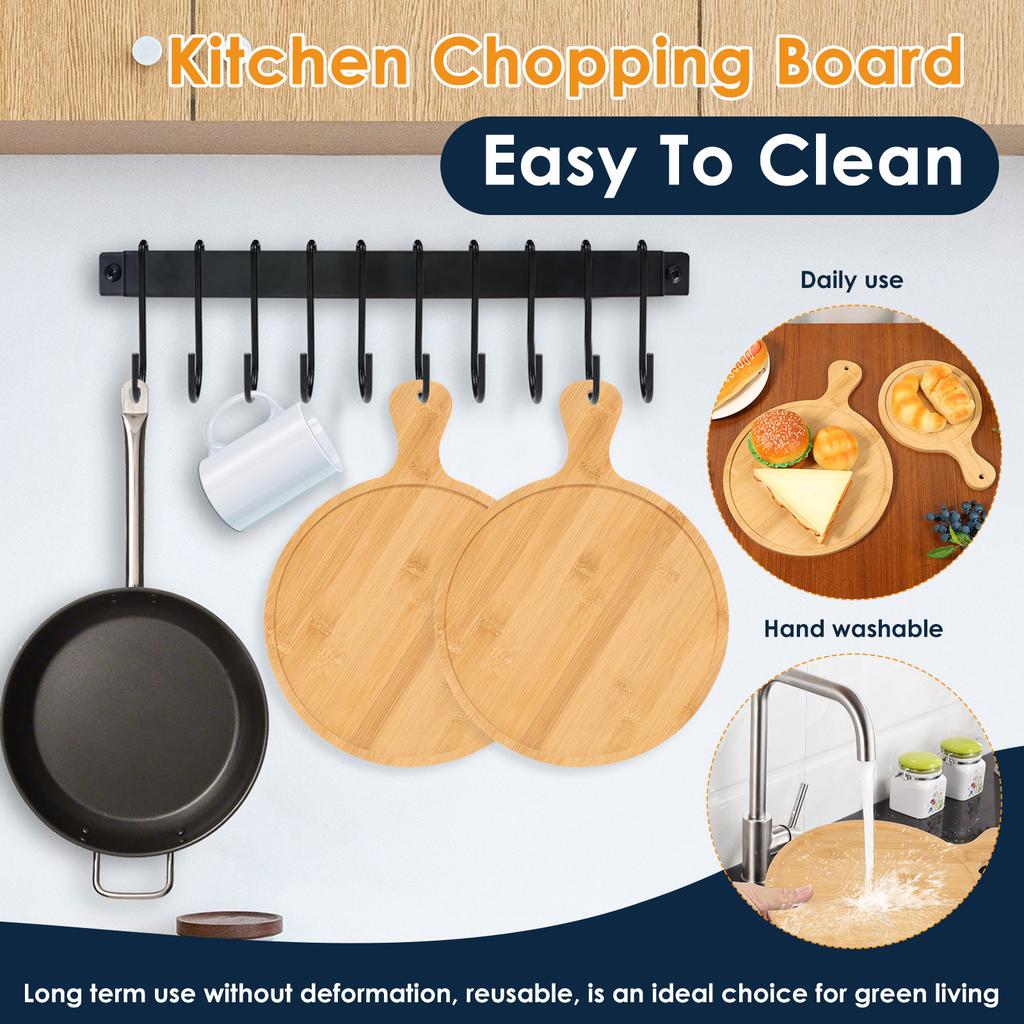 2Pcs Wooden Cutting Board with Handle Circular Hanging Chopping Board Kitchen Household Fruit Vegetable Pizza Cutting Board