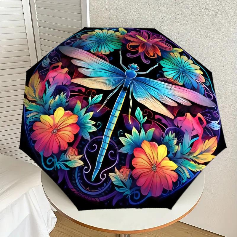 

1pc Colorful Dragonfly Floral Mandala Umbrella with Plastic Handle,Suitable for All Seasons Home Travel Outdoor UmbrellaDD1000