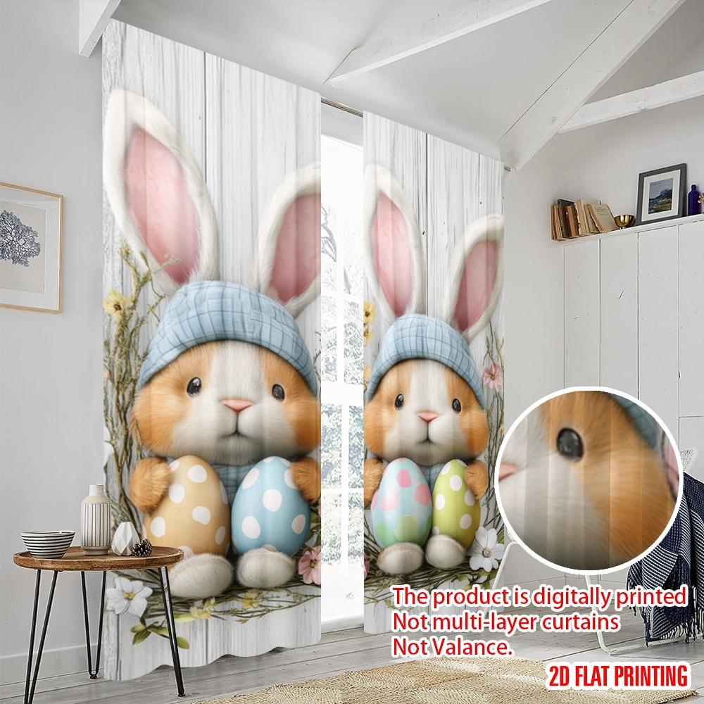 2pcs,2D Plane Printing Popular Curtains Easter Bunnies Polyester Easy Install (without Rod) Decorations Outdoor for Living Room,