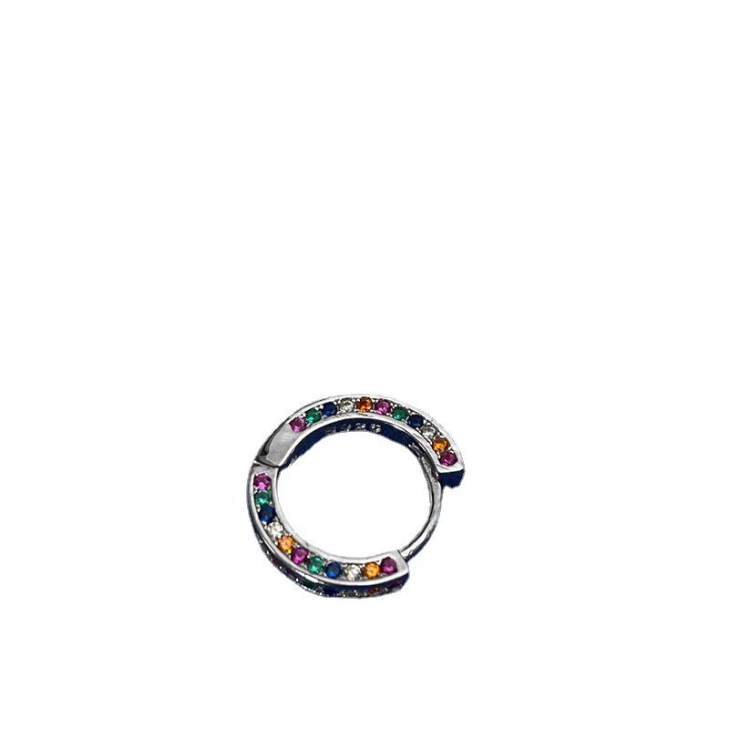 Rainbow Zirconia Circle Earrings - French Retro Style with Lively Temperament and Ins Trendy Needle Back Design for Women