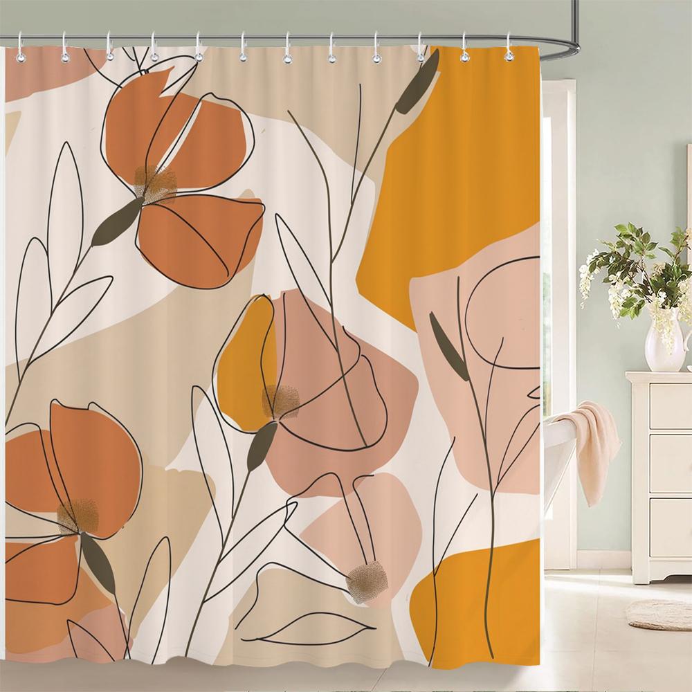 1 pack Minimalist art leaves printing shower curtain bathroom partition bathroom curtain with hooks home decorative curtain