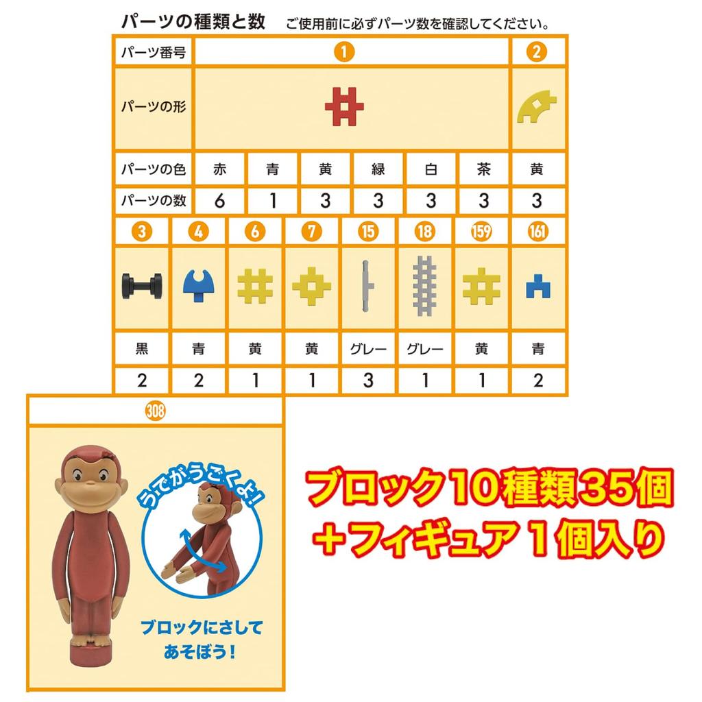 Gakken New Block Curious George Outing Bag 2 and 10 Block 35 1 83775 (Ages Up) Types, Parts, Figure,