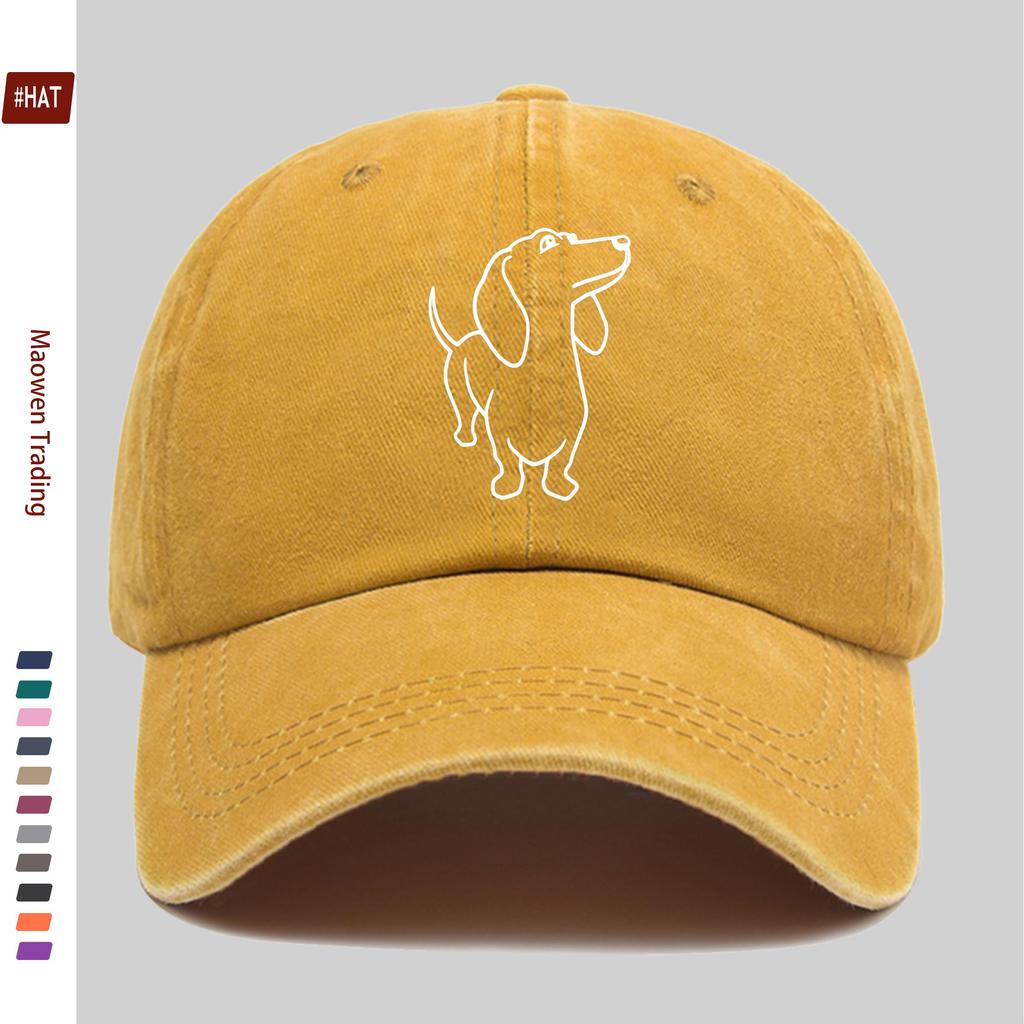 pc Minimalist Line Dachshund Pattern Printed Baseball Cap Suitable for Spring Summer And Autumn Wear Sun Hat Washable Strap A