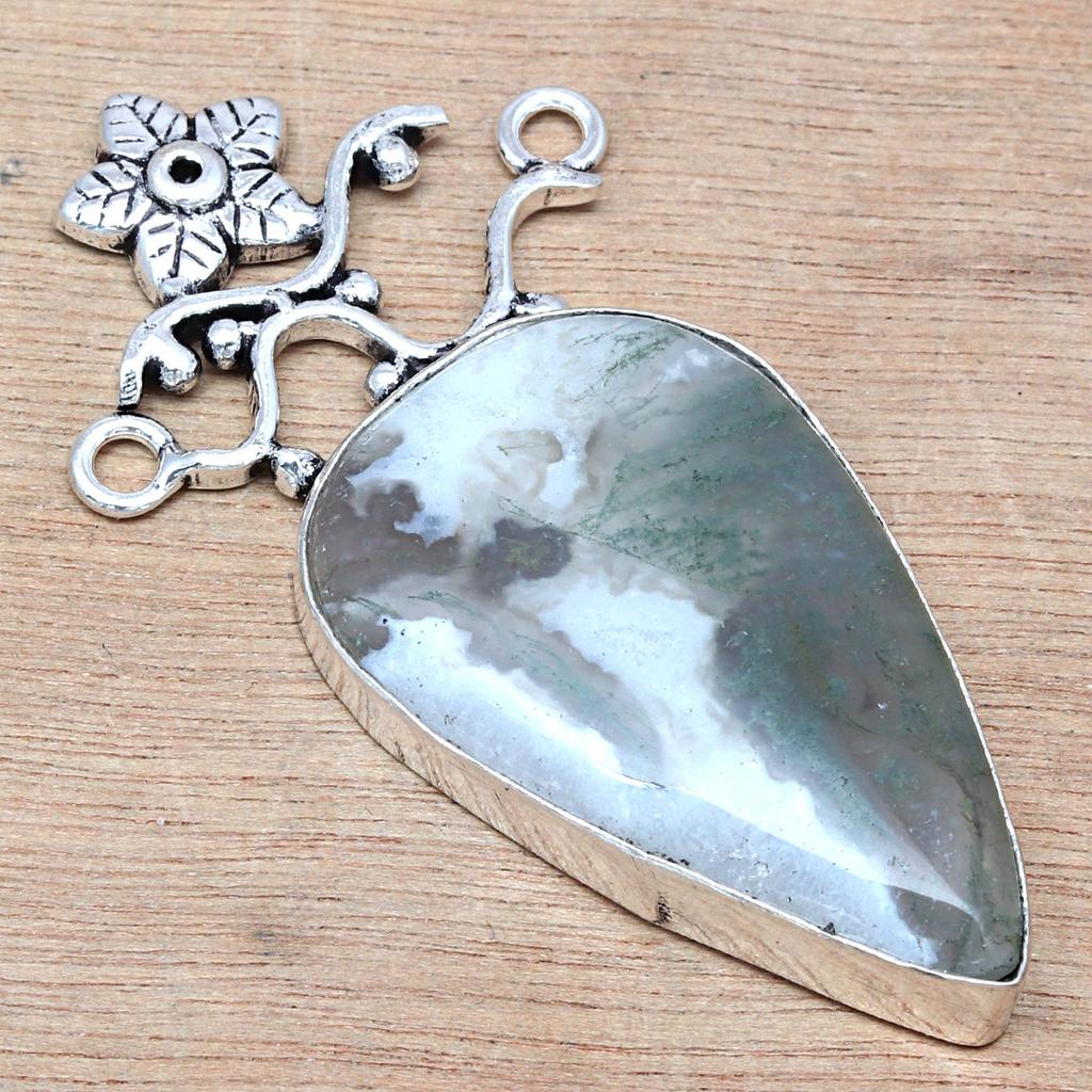 Moss Agate Gemstone Mother's Day Handmade Silver Jewelry Necklace 20 In