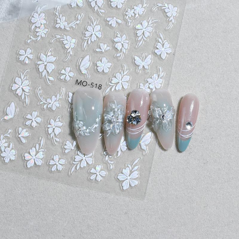 Nail Adhesive Nail Charm Nail Art Accessories Laser Flower Nail Sticker Nail Art Decoration Relief 3D Sticker