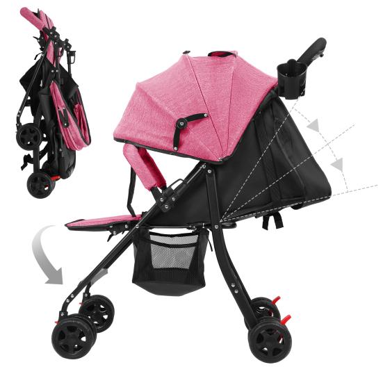 Reise-Kinderwagen, Einhand-Faltbarer Säuglings-Buggy mit Verstellbarer Rückenlehne, Verdeck, Ablagekorb für 0-2 Jahre Kleinkinder bis zu 10 kg
