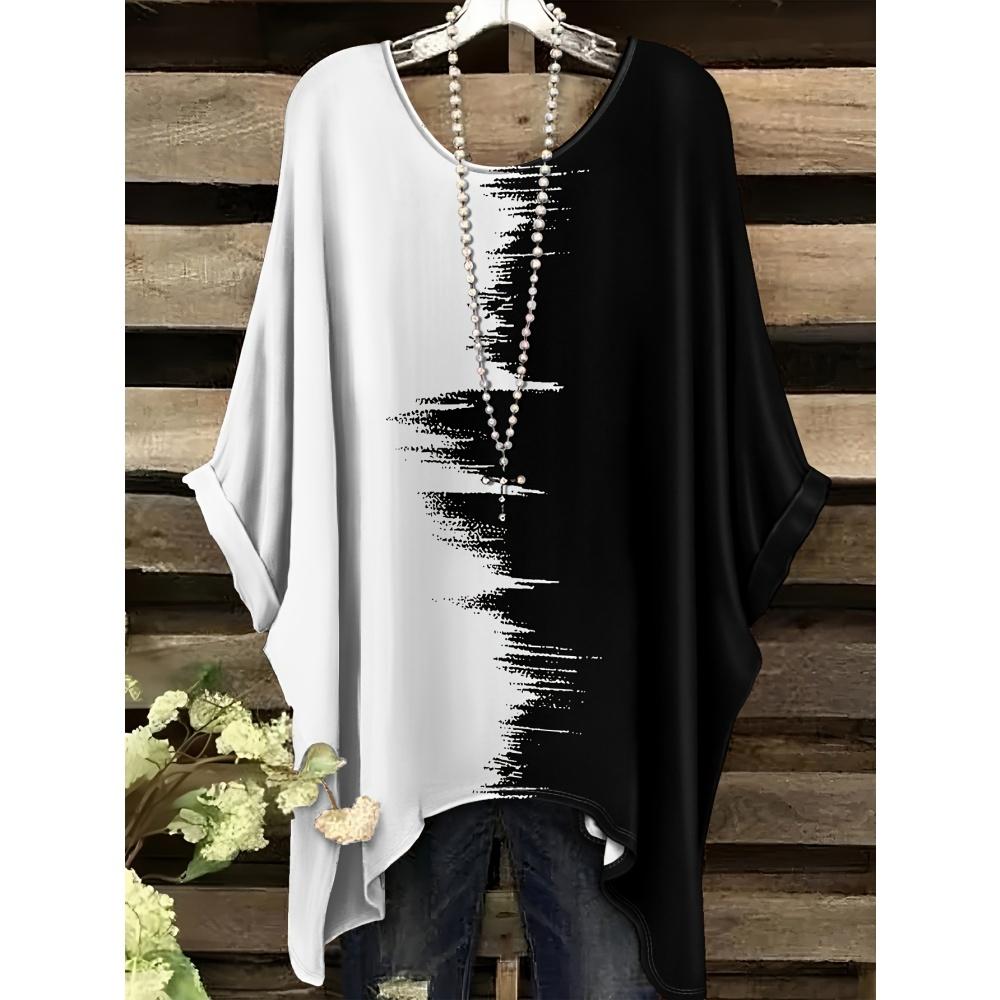 Camiseta Nueva de Verano Llimit para Mujer Elegante Vacaciones Gráfico Geométrico Simple Manga Corta Camiseta Moda Callejera Cuello Redondo Ropa de Mujer