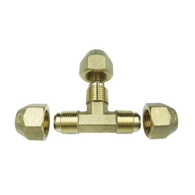 Passend für 1/4" 3/8" 1/2" 3/4" Rohr SAE-Standard Bördelverbinder Messing T-Stück 3-Wege Rohrfitting Verbinder Adapter für Klimaanlage