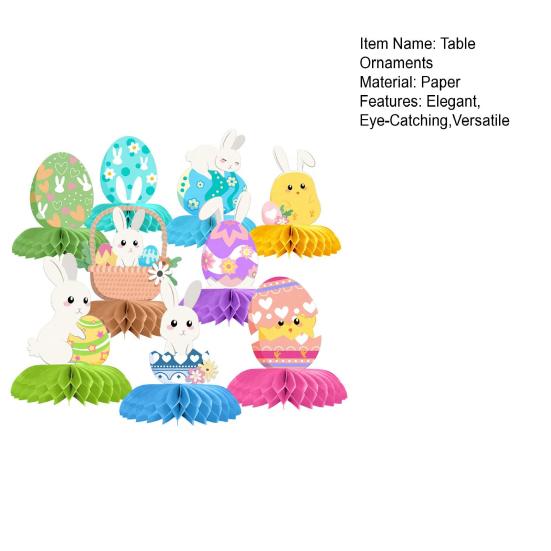 9 delar påskdekorationer med honungskaka och äggtema, bordsdekorationer för bordsfest, heminredning, festliga 3D-honungskakabolldekorationer