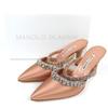 Excellent MANOLO BLAHNIK Mule VEDADAMU Crystal Jewel Trim Pointed Toe Satin 37.5 Used