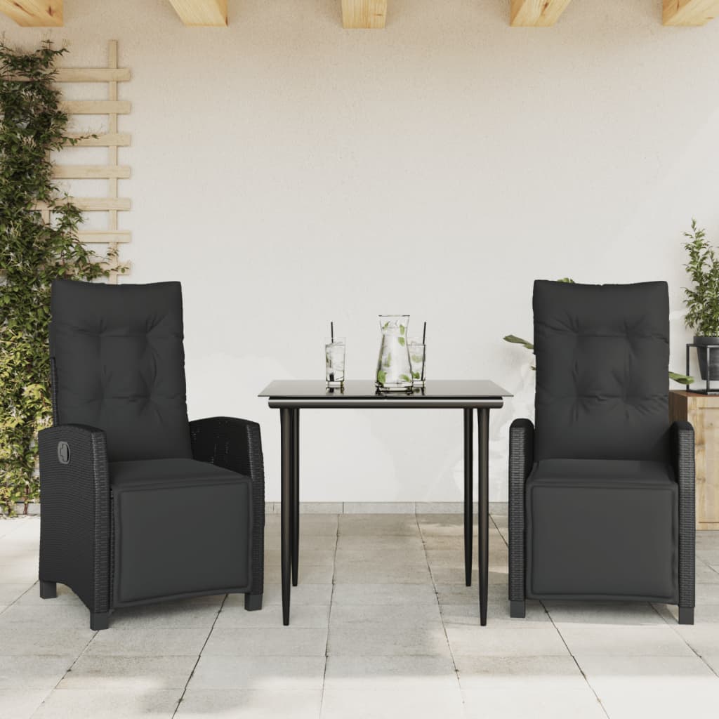 Vidaxl 3-Cz. Garden Furniture Set With Cushions, Black, PE Rattan