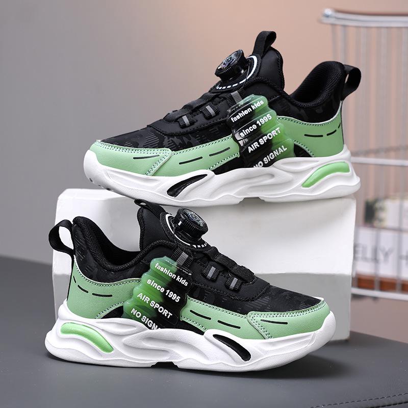 Boys' and Girls' 2025 New Style Waterproof Leather Running Sneakers with Rotating Button