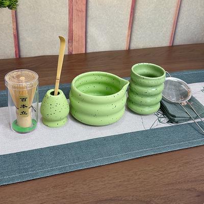 7 Pcs Matcha Set Matcha Kit Matte Trendy Speckled Ceramic Matcha Bowl Bamboo Whisk Scoop Stand Complete Ceremony Gift Box