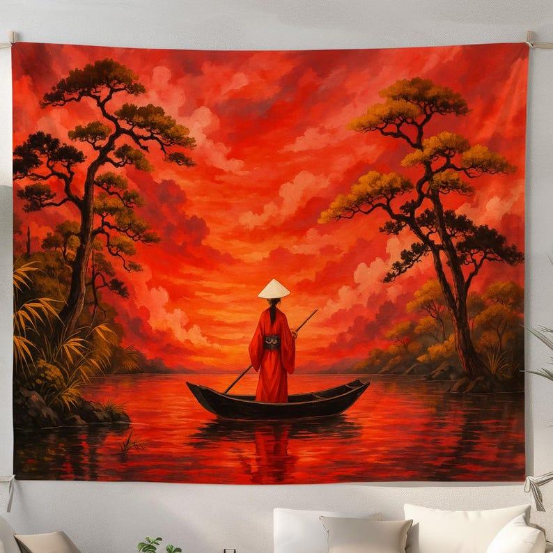 Sunset Boat tapestry 75x100 чёрный