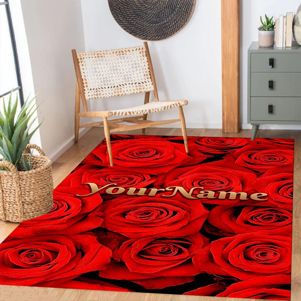 Rose Customize Text Floor Mat Design for Study room Balcony Entryway Hallway Anti-slip Rug Anime Office Decor Perfect Birthday/Christmas Gift Idea