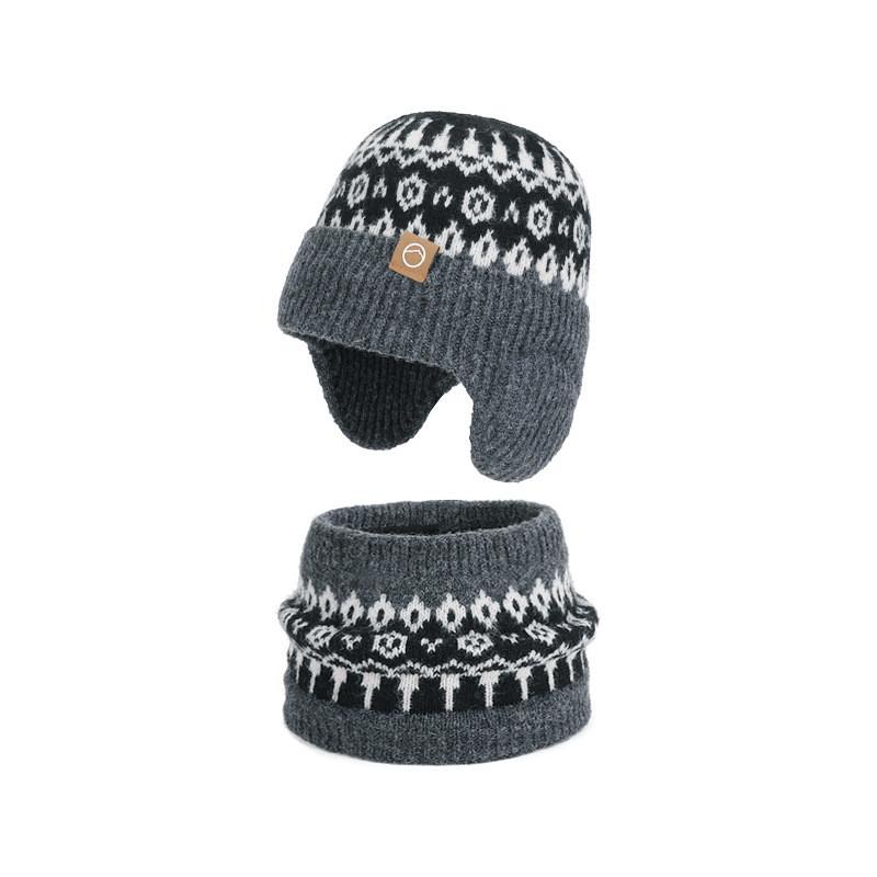 

Уютная вязаная шапка с флисовой подкладкой и шарф для мужчин и женщин, зимняя, для улицы, ветрозащитная серый