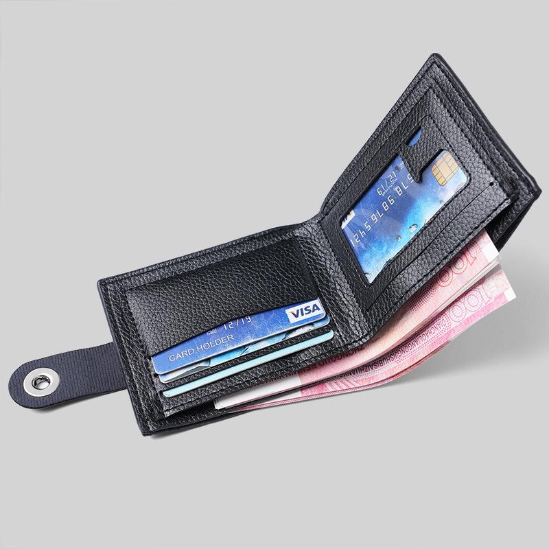 Men's Leather Magnetic Snap Wallet with Zipper – Horizontal Style for Holding Driver's License