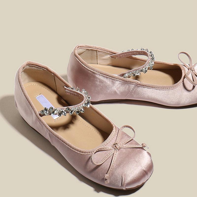 Fashion Ballet Shoes With A Height Increase Of 5cm Or Less, Grandma'S Shoes With A Bow, Artistic Flat Single Shoes