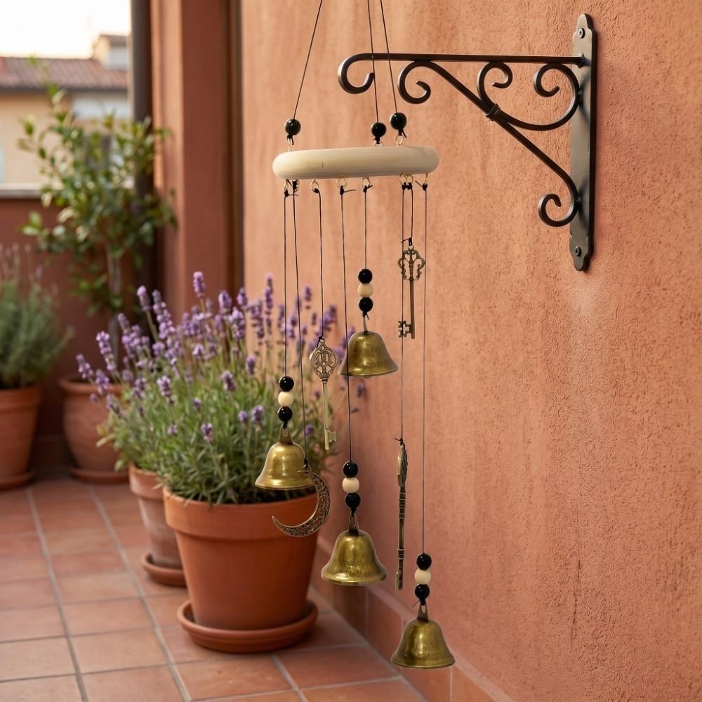 Key Star Bell Retro Distressed Wind Chime Wicca Pagan Style Bell Crafts Ornaments Blessing Gift