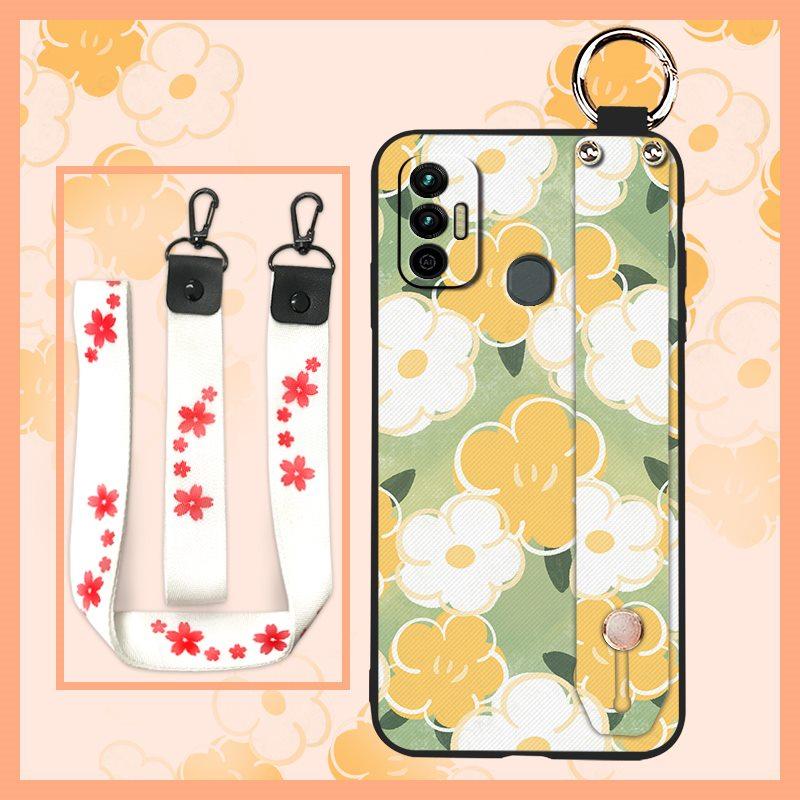 Lanyard Wristband Phone Case For Tecno Spark 7/Spark7T Anti-dust Wrist Strap Protective Ring Silicone Fashion Design