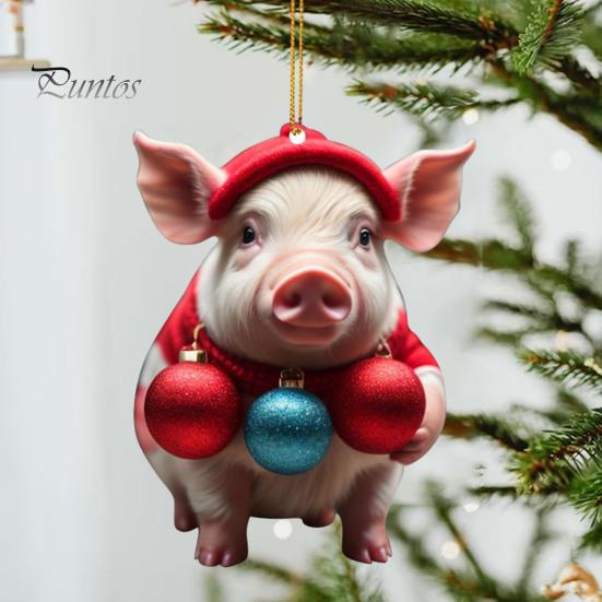Christmas Pendant Adorable Cartoon Pig Shape Xmas Tree Hanging Ornament for Home Festive Decorations