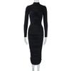 Autumn Women's Temperament Celebrity Private Clothing Stand-up Neck Long Sleeve Waist Slim Wrap Hip Pleated Niche Dress
