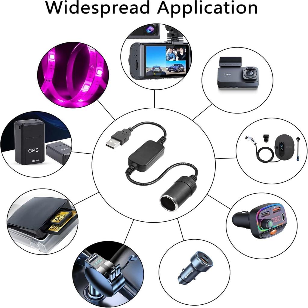 USB-A-Stecker auf 12V 8W Zigarettenanzünderbuchse Adapterkabel für Dashcams, GPS-Geräte, LED-Lichtleisten im Auto und andere Kfz-Elektronik