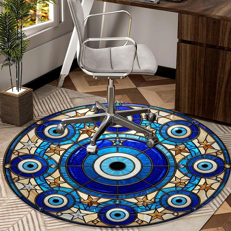 Evil Eye Stained Glass Design round carpet Chair cushion Round Entryway Rug, Soft Round Rugs for Living Room, Bedroom, Circle Carpet decor gifts