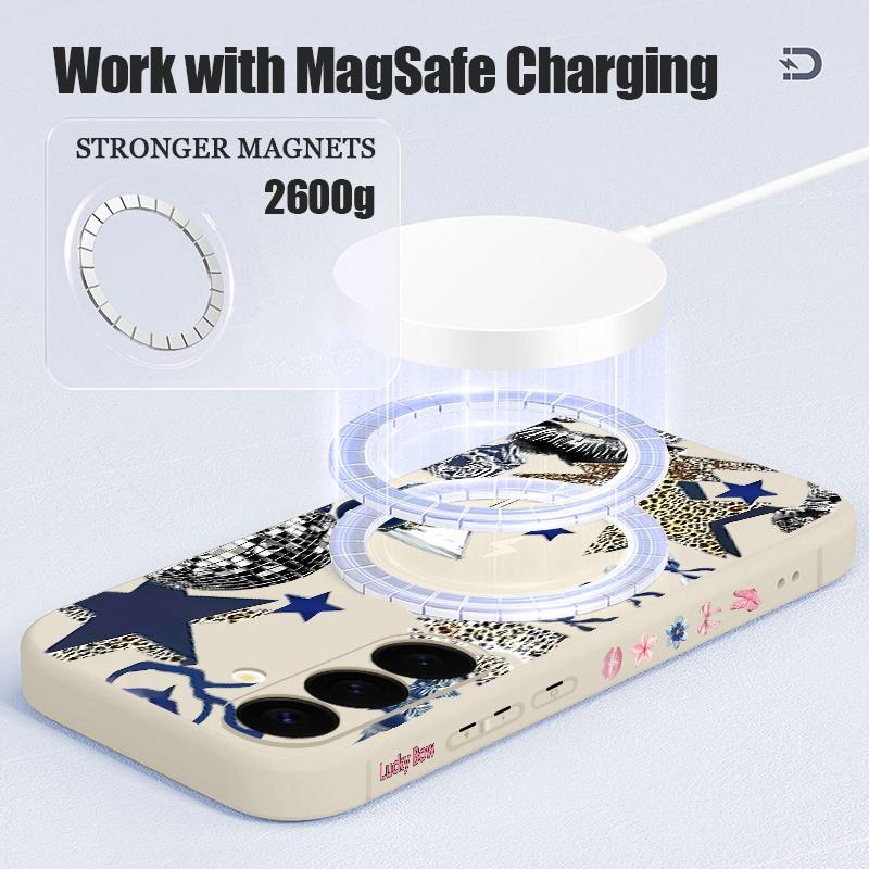 S26 Ultra Hülle Leopard Stern Discokugel Muster Magnetisch Für Magsafe Weiche Silikonhülle Für Samsung Galaxy S25 FE S24 Ultra S23 S22 Plus S21