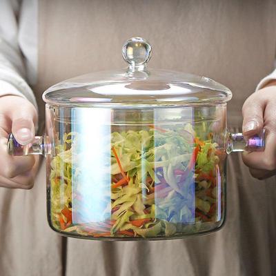 Double-Ear Non-Stick Borosilicate Glass Soup Pot with Handle - Ideal for Simmering and Cooking Noodles, Transparent Design.