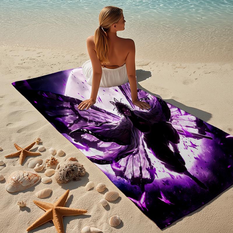 proof beach towel with a Demon Slayer Shinobu Kocho pattern - soft,absorbent,quick-drying,machine washable - perfect for swimming,camping,bathing