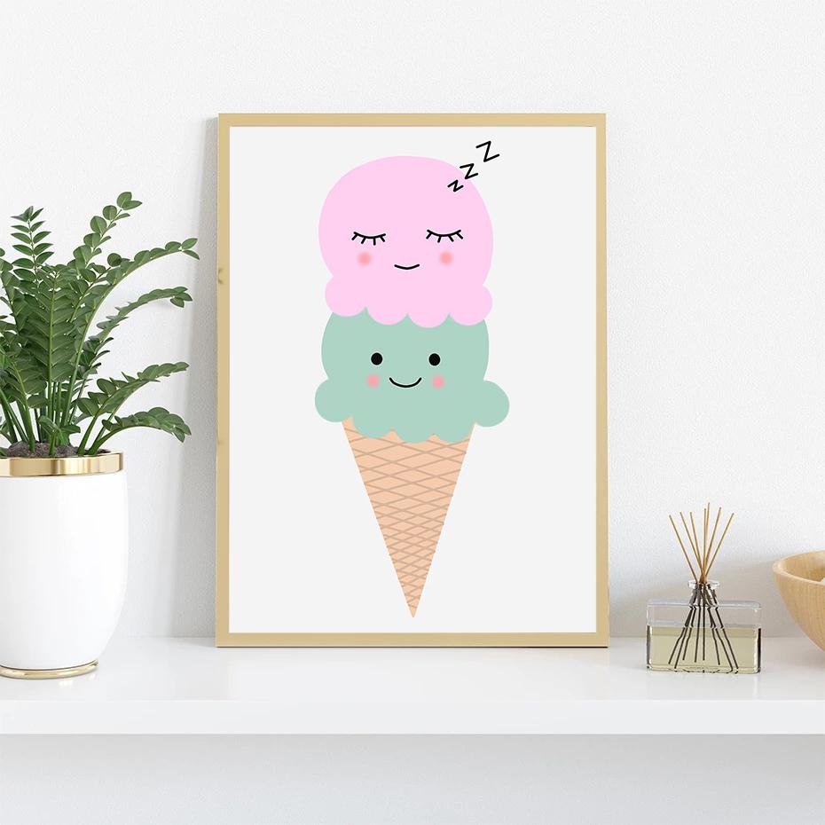 Mode Dessertfarbe Cartoon Eis Poster Druck Leinwanddruck Wandmalerei Wohnzimmer Kinderzimmer Heimdekoration