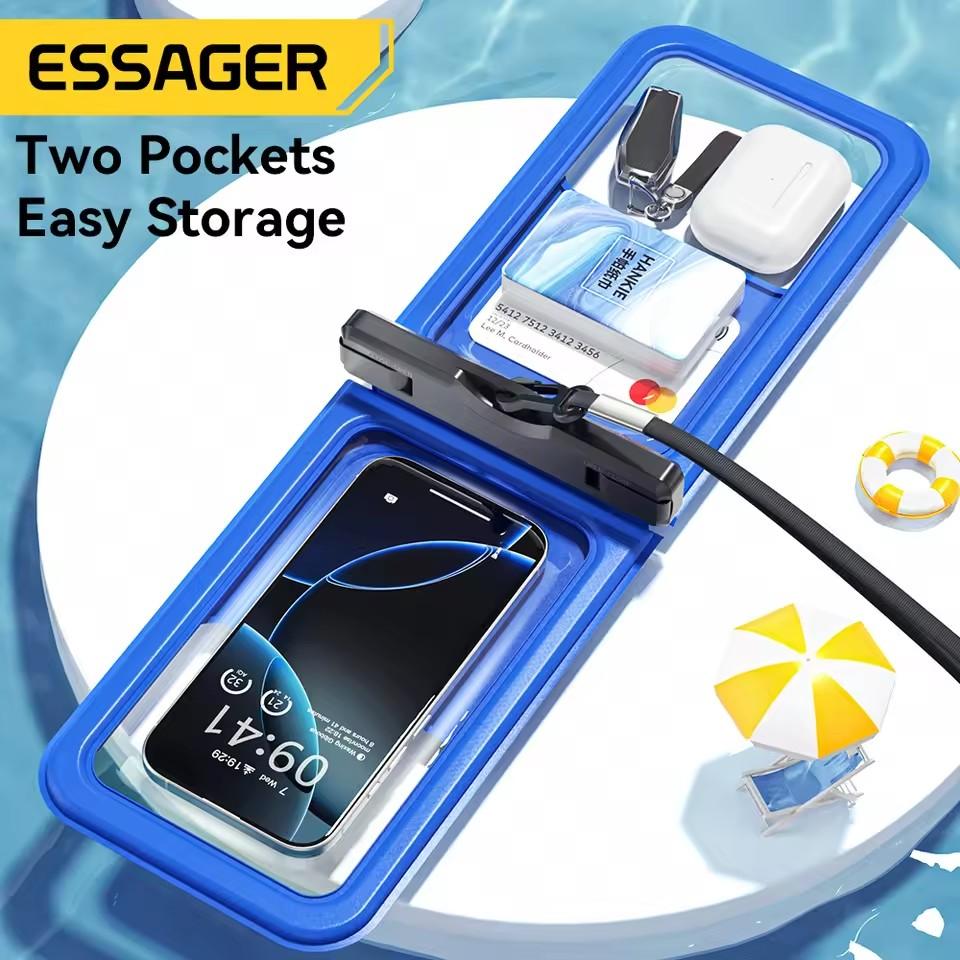 Essager Custodia Impermeabile IPX8 a Doppia Tasca per iPhone16 15 14 13 Borsa Stagna Galleggiante per Snorkeling Spiaggia Nuoto Copertura Universale