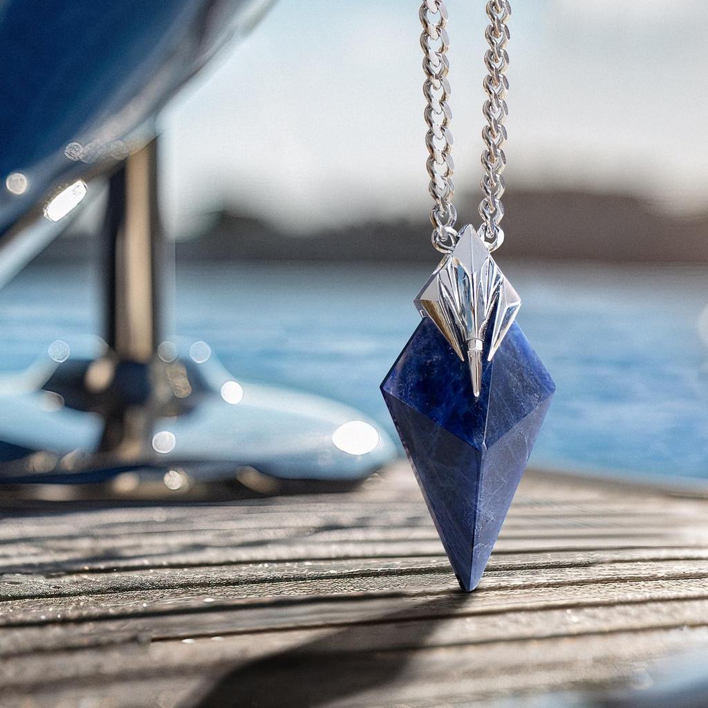 Sodalith Dreizack Halskette für Männer Naturstein Premium Sterlingsilber Anhänger Halskette mit Edelstahlkette Geschenk für Männer [AWNL] 61,5cm