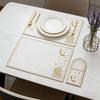 1 Set Star Moon Eid Placemat Faux Leather Embroidered Waterproof Placemat Cutlery Holder Coaster for Ramadan Dinner Home Islamic Holiday Party Decor