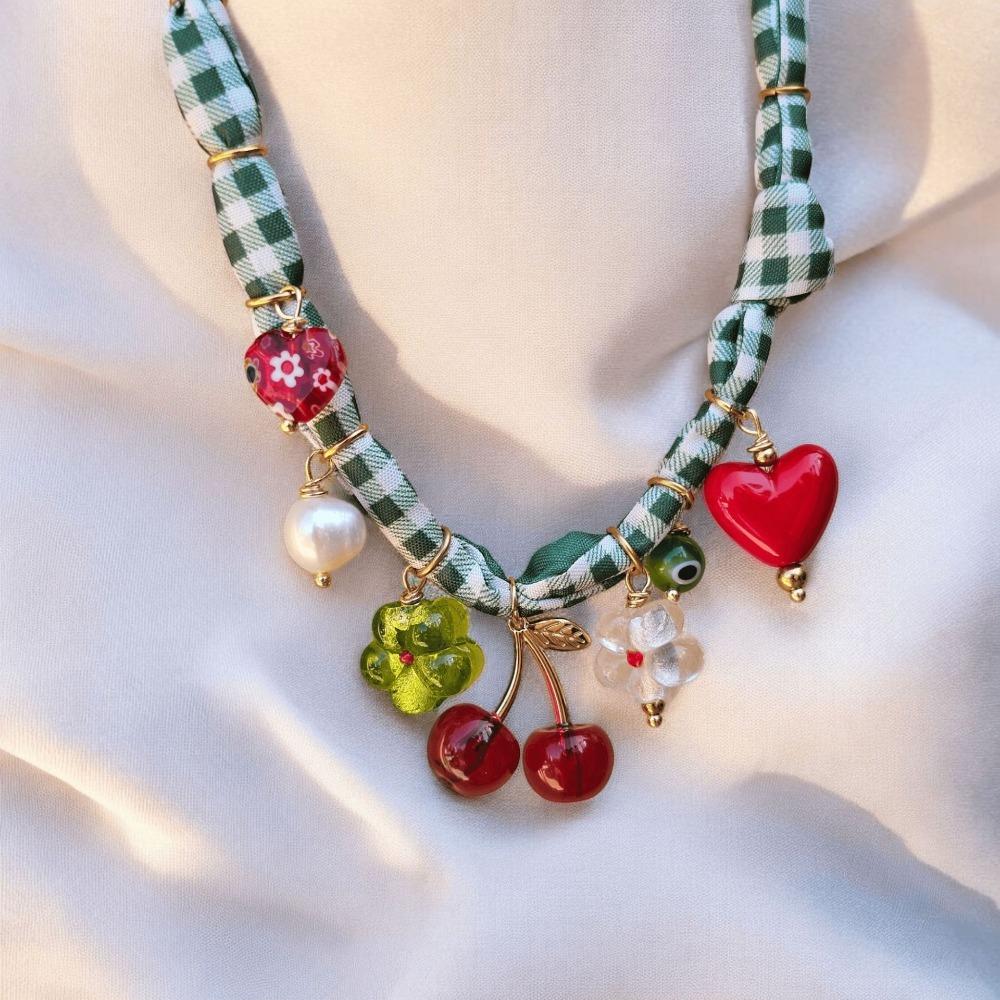 

Позолоченное 18-каратным золотом ожерелье-шарф с вишневой подвеской, цепочка до ключицы, очаровательный чокер, пляж