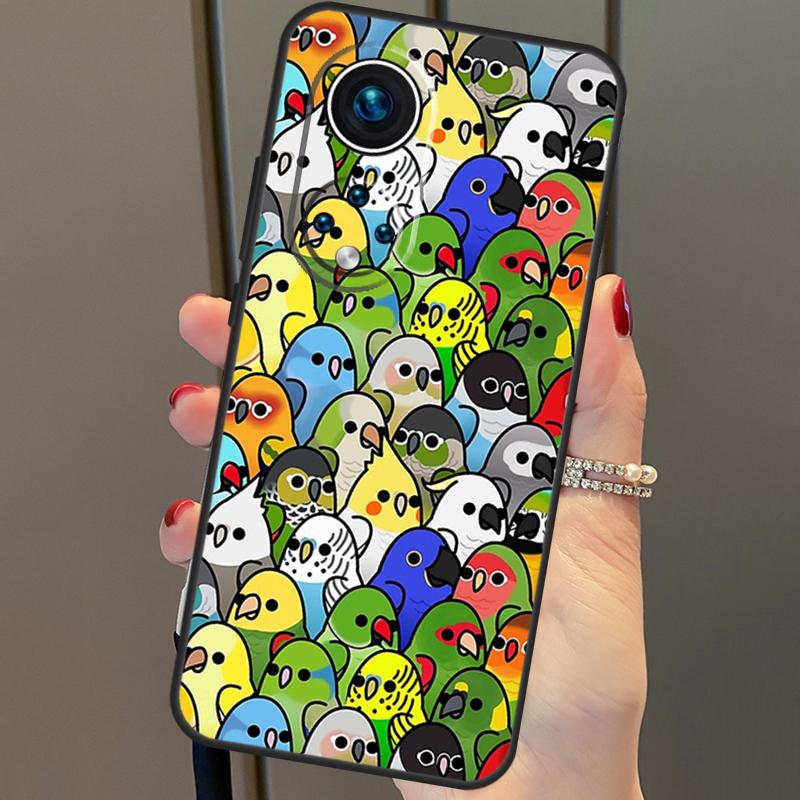 Kreskówkowy kolaż papugi nimfy na Huawei P30 Pro P20 P40 Nova 5T 9 P Smart Z 2021 Etui Coque na Honor 8X 9X 10i 50 Lite