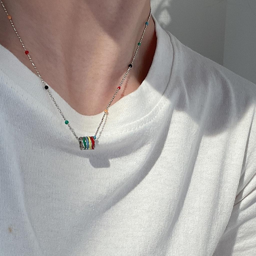 High-End Light Luxury Rainbow Passepartout Enamel Pendant Necklace Women'S Niche Design Sense Trendy Personalized Accessories
