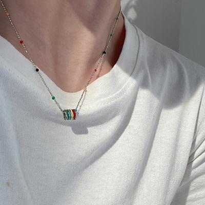 High-End Light Luxury Regenbogen Passepartout Emaille Anhänger Halskette Damen Nischen Design Sinn Trendige Personalisierte Accessoires