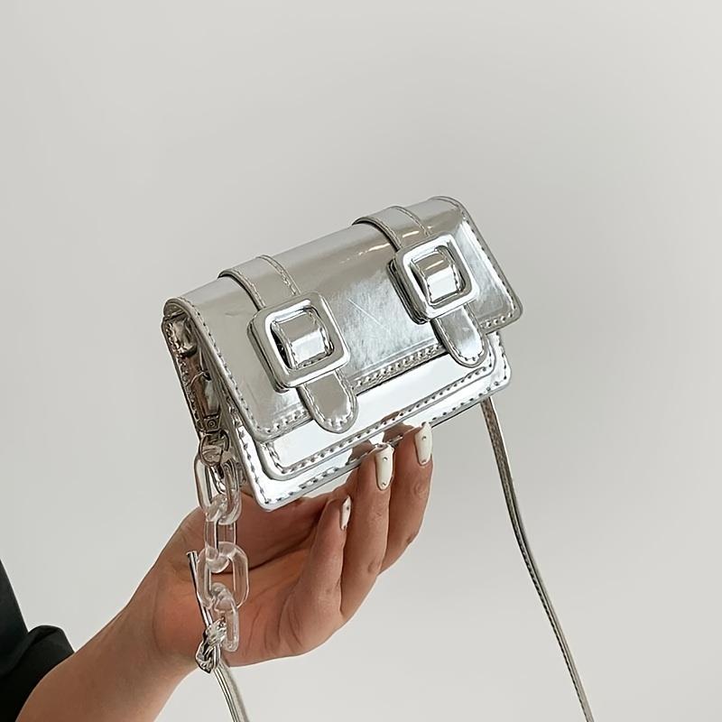 Szwatch Women's 1Pc Mini Crossbody Bag With Metallic Clasp Closure, Edge-Painted Detailing & Adjustable Chain Strap Compact Everyday Shoulder Bag